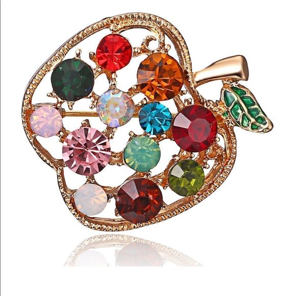 Full of Rhinestone Apple Brooche For Teachers - Picture 1 of 7